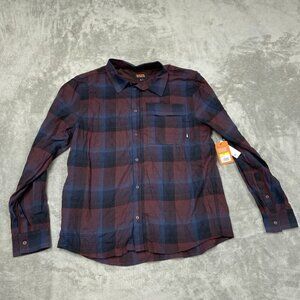 Bass Outdoor Mens Stretch Flannel Shirt Fudge Plaid Cotton Blend Size M NWT 6423